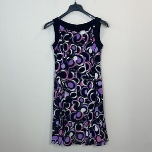 Sandra Darren modern art colorful circles midi dress women size 6